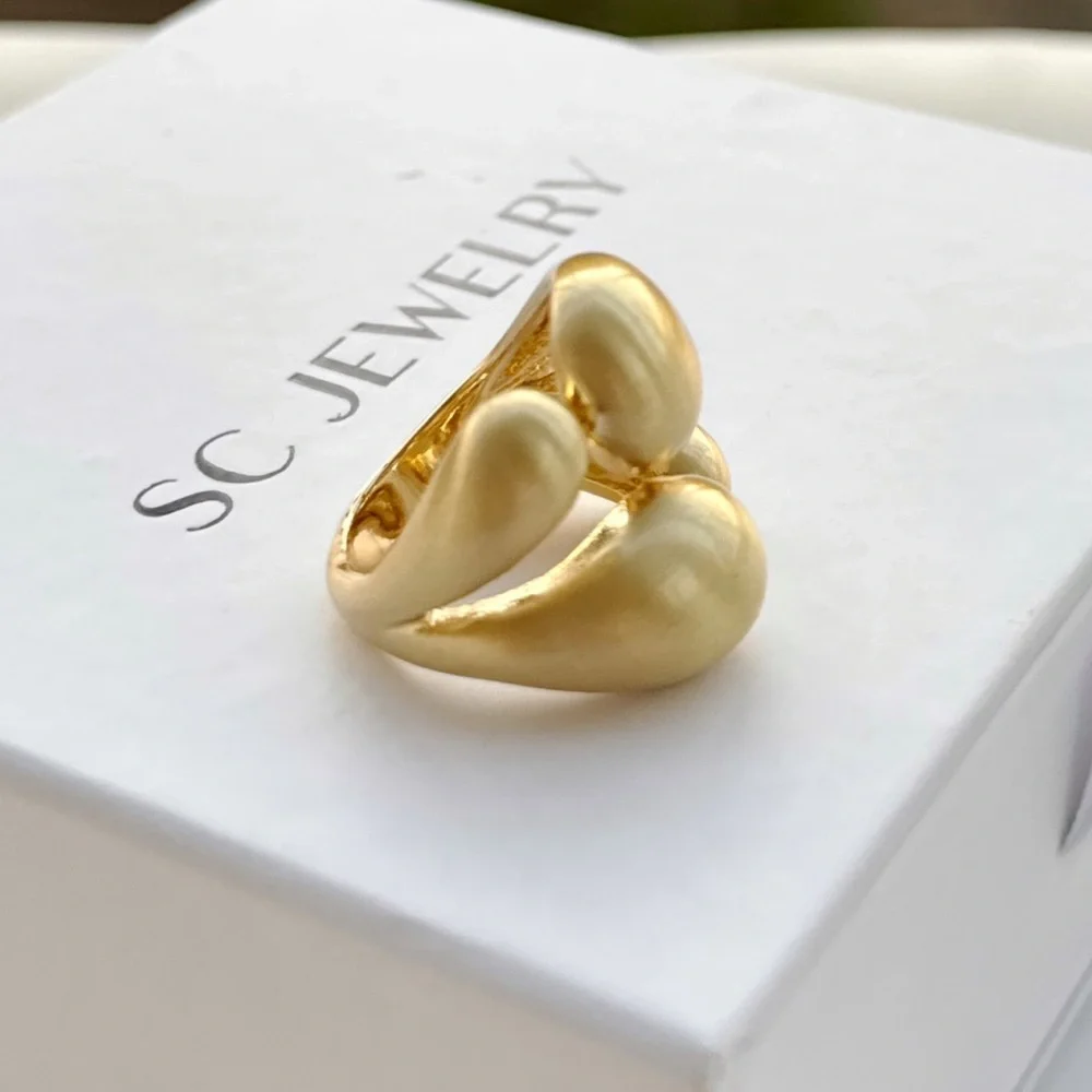 Limited Edition French Series Gold Organic Ring - 14K Plated Brushed Statement - Picture 4 of 9